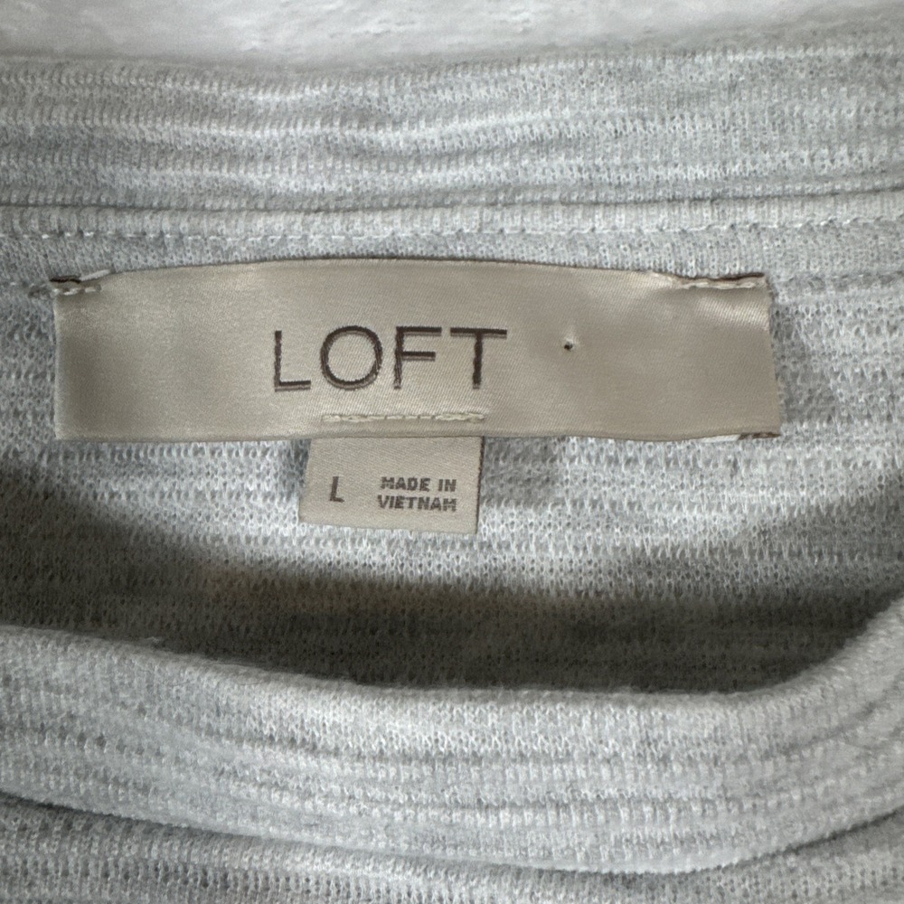 Loft 3/4‎ Sleeve Gold Embellished Grey Medium Weight Blouse Bottom Top Large - Picture 3 of 8